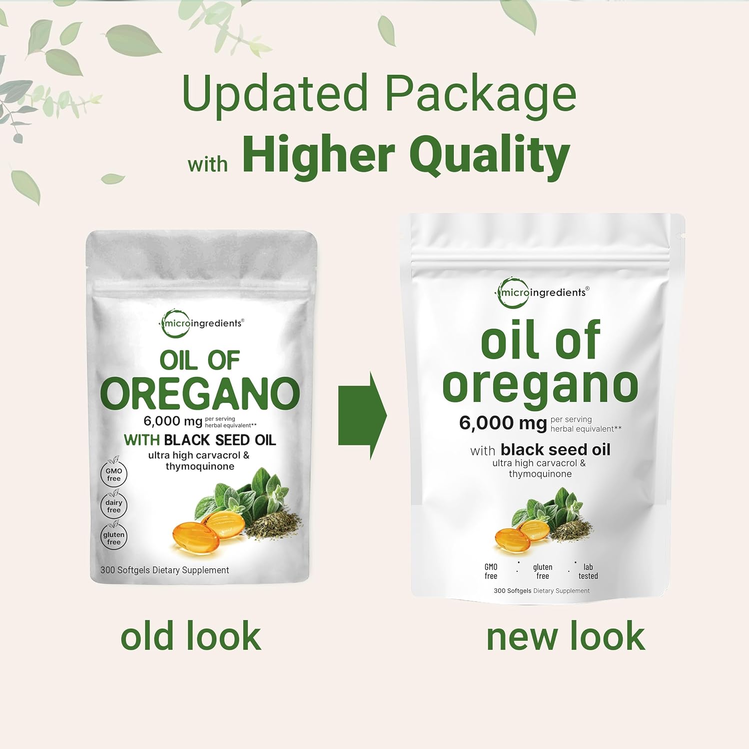 Micro Ingredients Oil of Oregano, 300 Softgel | Oregano Oil with Black Seed Oil, 4X Strength Carvacrol & Thymoquinone | Plant Based, Non-GMO | Antioxidant & Immune Support 24Hr Smart
